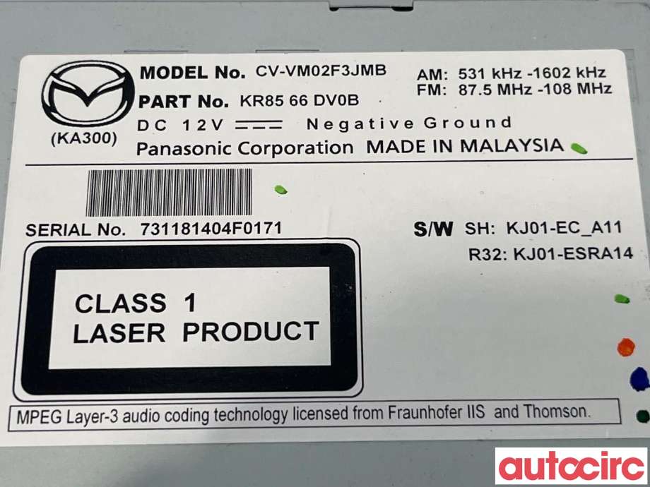 Bilstereo til Mazda CX-5 2012-2017 (Type I)  (MAZDA|KR85-66-DV0B|)