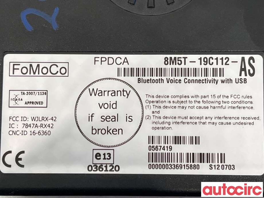 Styreenhet bluetooth til Ford Focus 2011-2014 (Type III, Fase 1) (FORD|1806653|8M5T-19C112-AS)