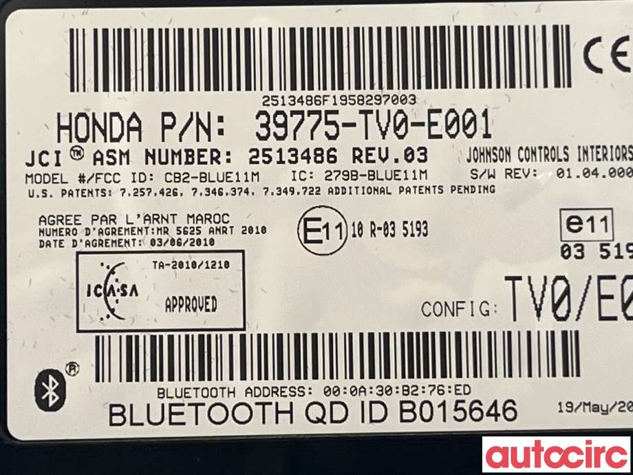 Styreenhet diverse til Honda Civic 2012-2015 (Type IX, Fase 1)  (HONDA|39775-TV0-E00)