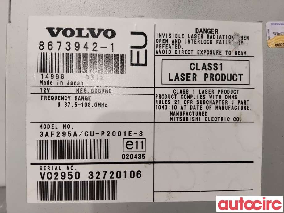 Bilstereo navigasjon til Volvo S60 2000-2004 (Type I, Fase 1)  (VOLVO|36050094|CU-P2001E-3|8673942)