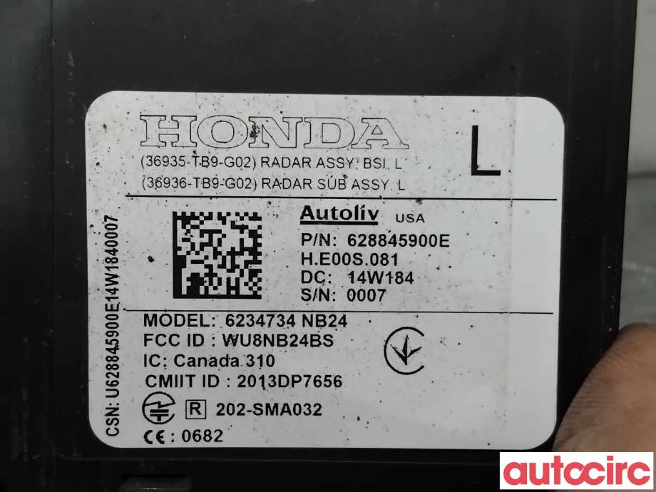 Sensor radar til Honda Civic 2012-2015 (Type IX, Fase 1)  (HONDA|36936-TB9-G02|6234734)