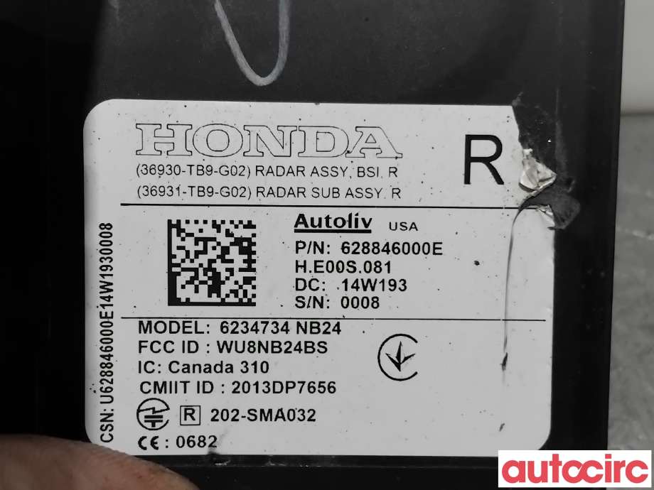 Sensor radar til Honda Civic 2012-2015 (Type IX, Fase 1)  (HONDA|36931-TB9-G02|6234734)