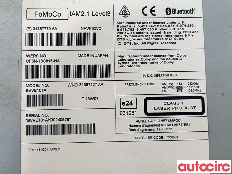 Bilstereo navigasjon til Volvo V60 2010-2013 (Type I, Fase 1)  (VOLVO|36051008|BVVE101A|31357227)