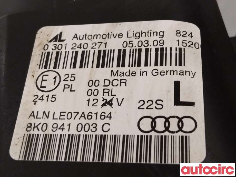 Frontlykt venstre halogen til Audi A4, Allroad 2009-2016 (Type I) (B8) (B8) (AUDI|8K0941029AJ)