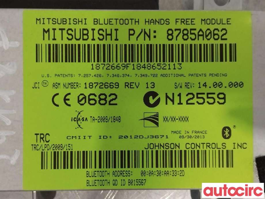 Styreenhet bluetooth til Mitsubishi Outlander 2012-2015 (Type III, Fase 1) (MITSUBISHI|8785A062|)