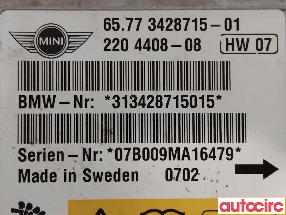 Airbag elektronikk til Mini One/Cooper 2007-2014 (R55-57) (R55-57) (MINI|65779812297|65773428715)