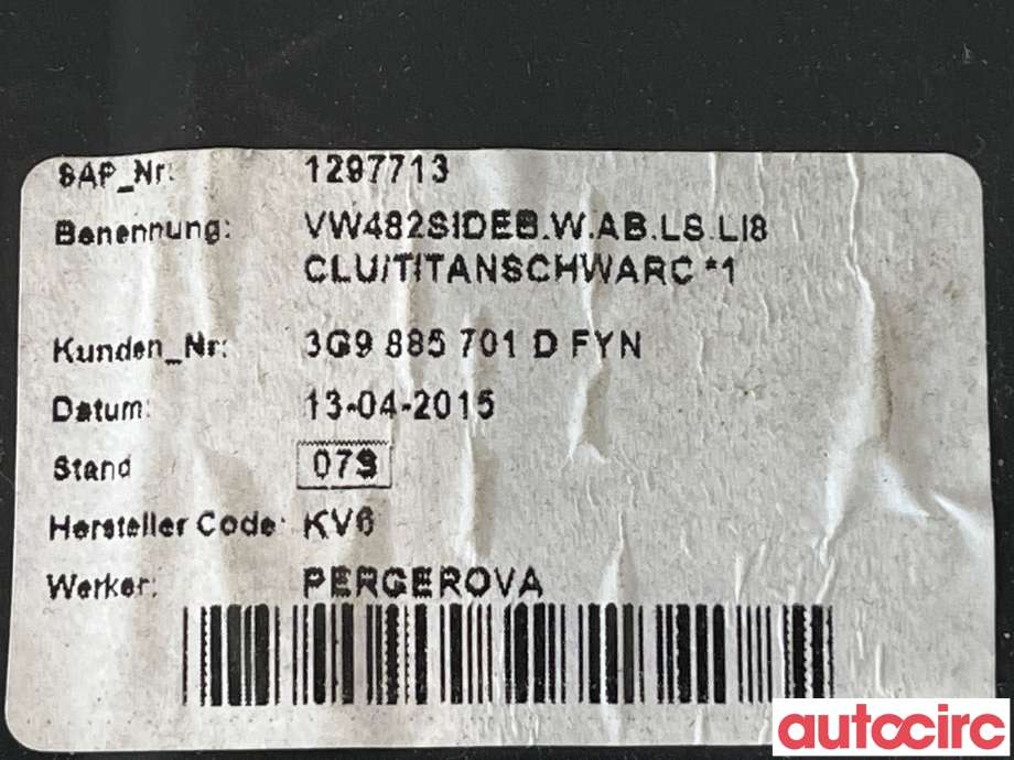 Airbag sidepute venstre til VW Passat 2015-2019 (Fase 1) (B8) (B8) (VOLKSWAGEN|3G0880441G|3G9885703)