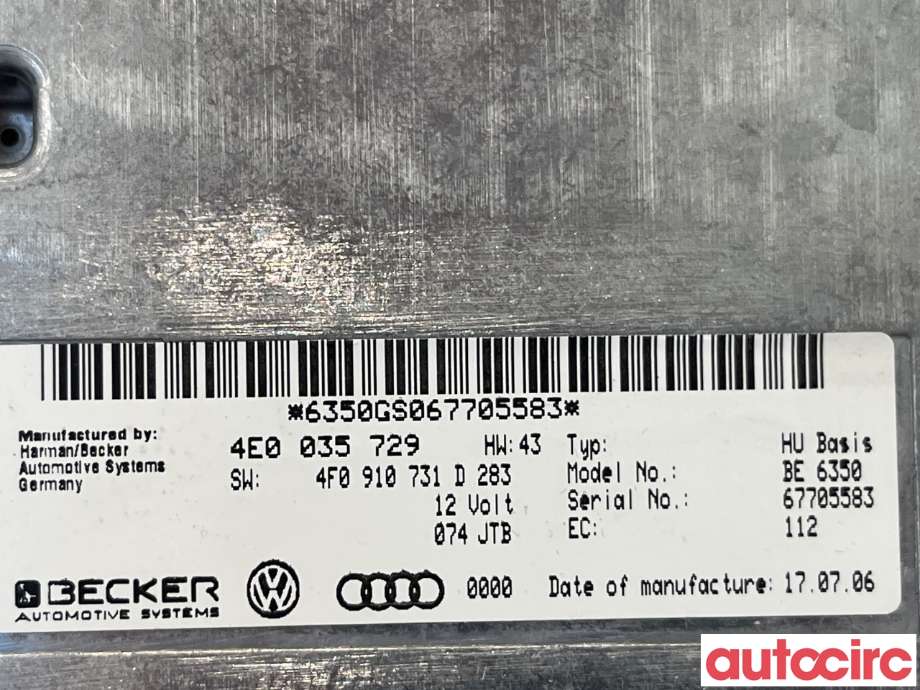 Styreenhet diverse til Audi A6, Allroad 2006-2008 (Type II, Fase 1) (C6) (C6) (AUDI|4F0910731G|4F0910731D)