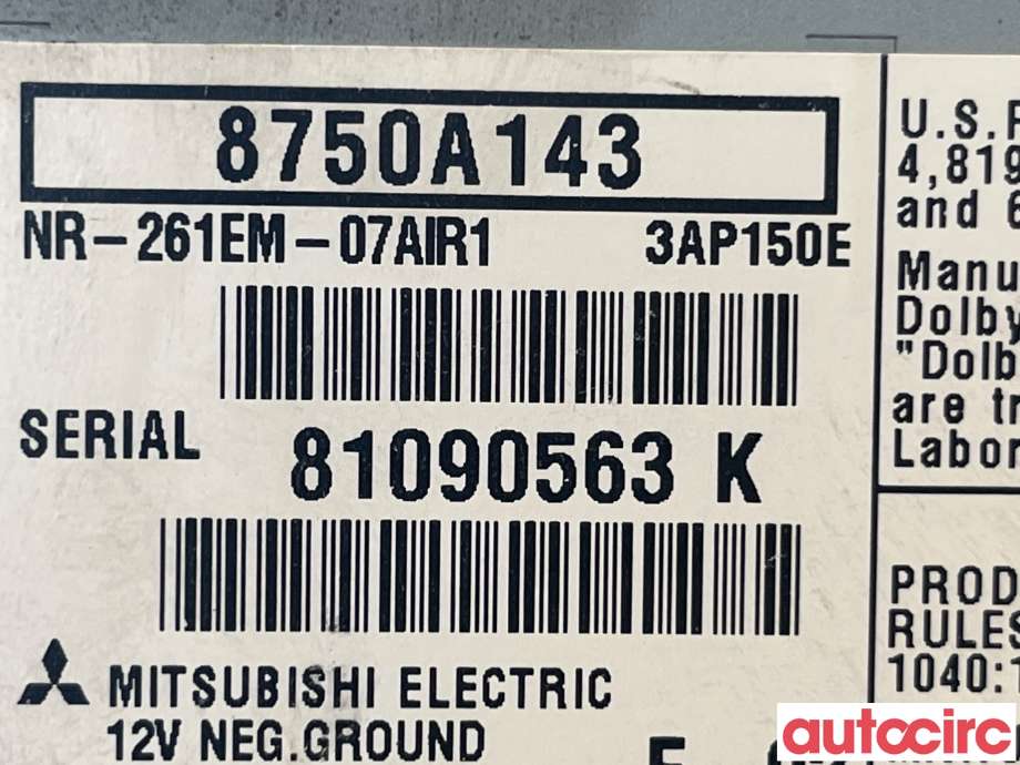 Bilstereo til Mitsubishi Outlander 2007-2010 (Type II, Fase 1)  (MITSUBISHI|8750A143)