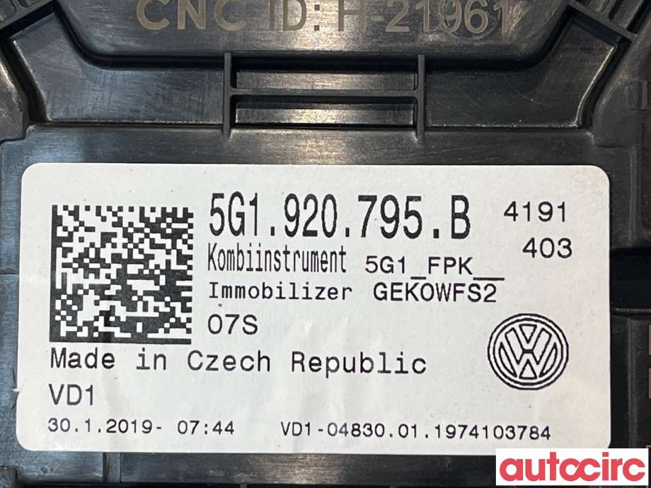 Instrumentpanel til VW e-Golf 2017-2020 (Fase 2)  (VOLKSWAGEN|5G1920795B)