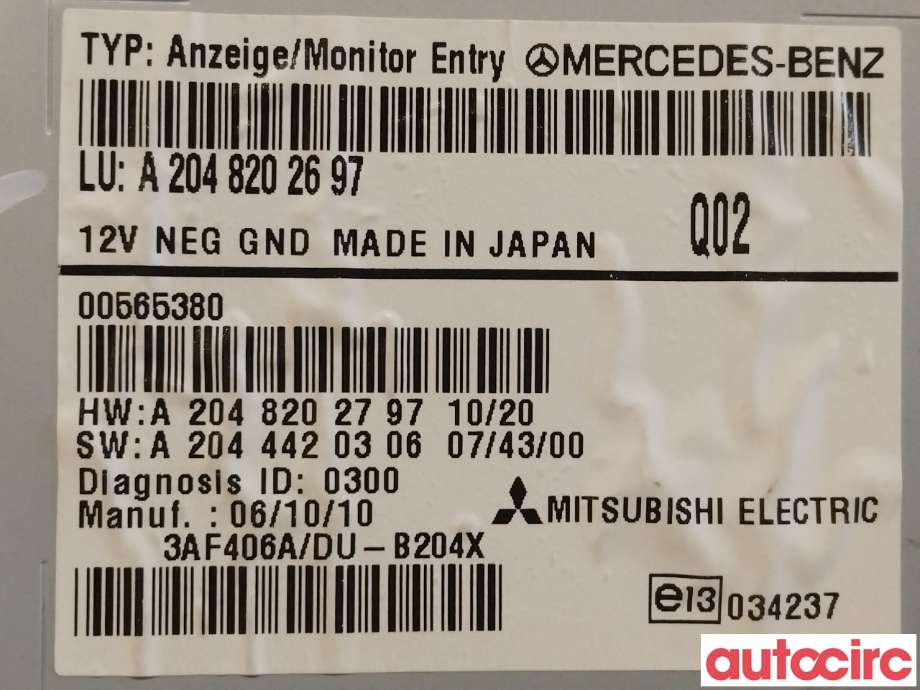 Instrument kjørecomputer til Mercedes GLK 2008-2015 (X204) (X204) (MERCEDES|A2048202697)