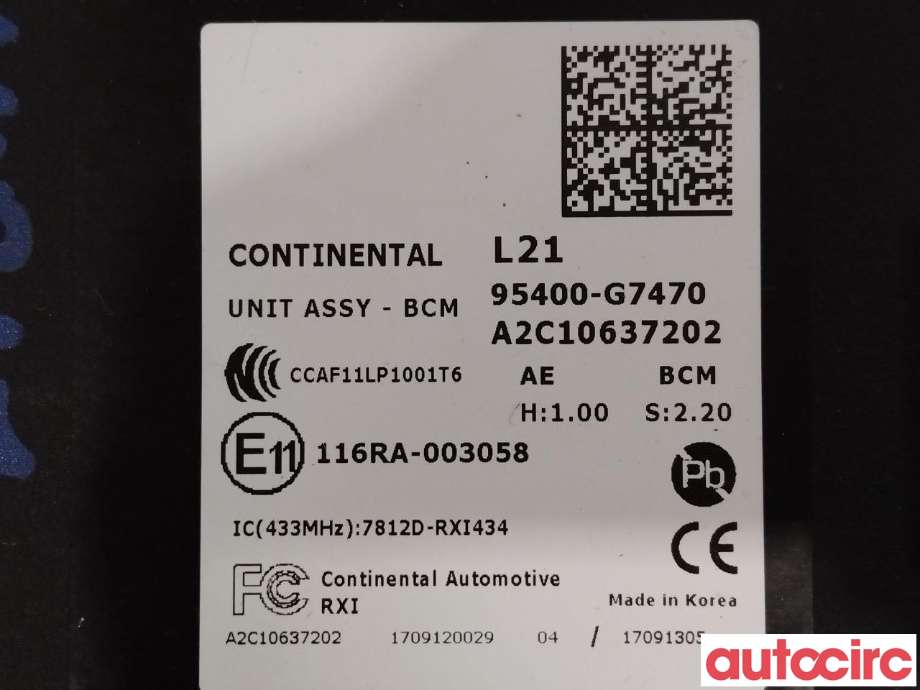 Styreenhet comfort (BCM) til Hyundai Ioniq Electric 2016-2019 (Fase 1)  (HYUNDAI|95400G7470|95400-G7470)