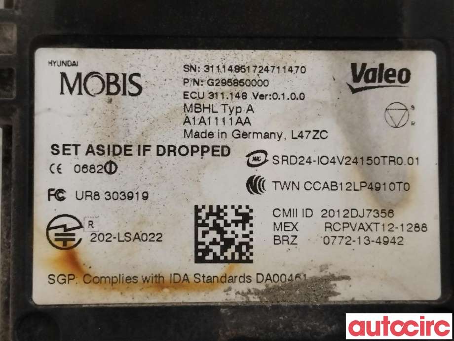 Sensor radar til Hyundai Ioniq Electric 2016-2019 (Fase 1)  (HYUNDAI|95821G2000||G295850000)