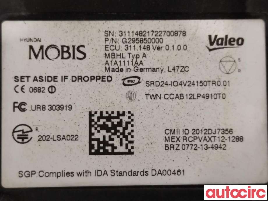 Sensor radar til Hyundai Ioniq Electric 2016-2019 (Fase 1)  (HYUNDAI|95811G2000||G295850000)