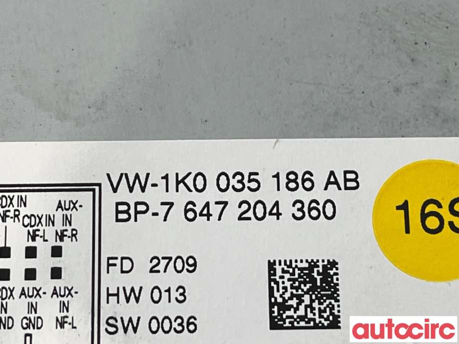 Bilstereo til VW Golf VI 2008-2012  (VOLKSWAGEN|1K0057187BX|7647204360|1K0035186AB)