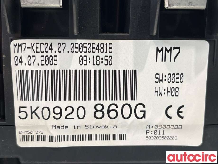 Instrumentpanel til VW Golf VI 2008-2012  (VOLKSWAGEN|5K0920860GX|5K0920860G)