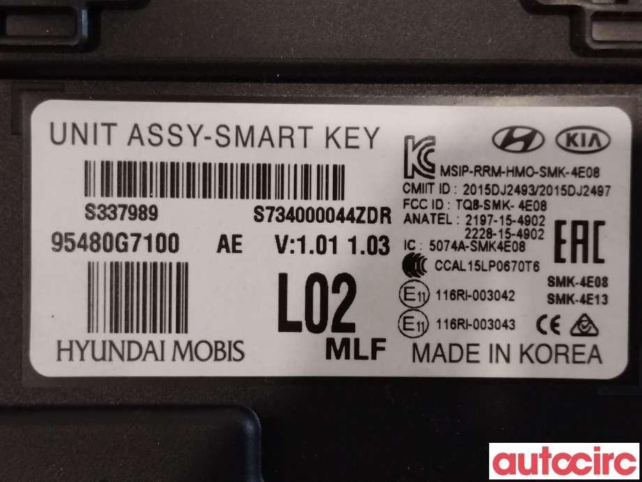 Styreenhet nøkkelfri/keyless til Hyundai Ioniq Electric 2016-2019 (Fase 1)  (HYUNDAI|95480G7100|)