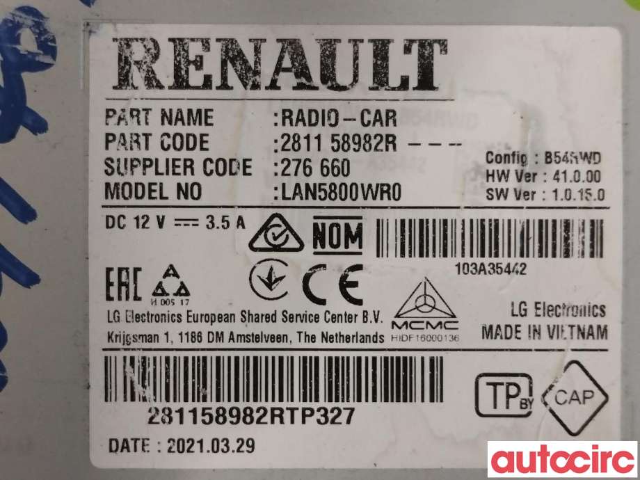 Multimedia display (MCU - Media Controller Unit) til Nissan NV300 2016-->>  (NISSAN|2809100Q8L|2809100Q8B|281158982R)