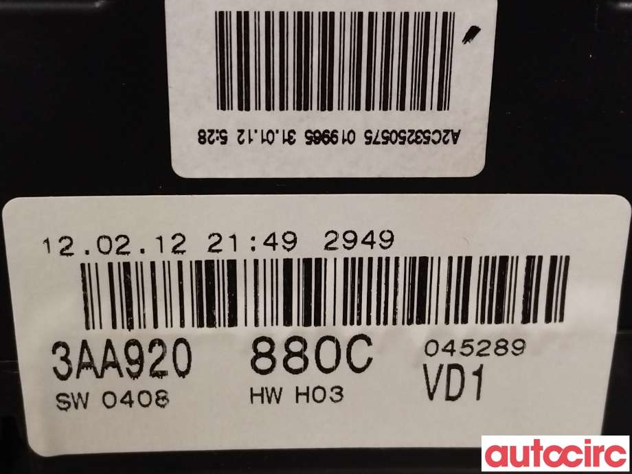 Instrumentpanel til VW Passat 2011-2015 (B7) (B7) (VOLKSWAGEN|3AA920880CX||3AA920880C)