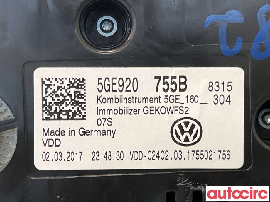 Instrumentpanel til VW e-Golf 2017-2020 (Fase 2)  (VOLKSWAGEN|5GE920755B)