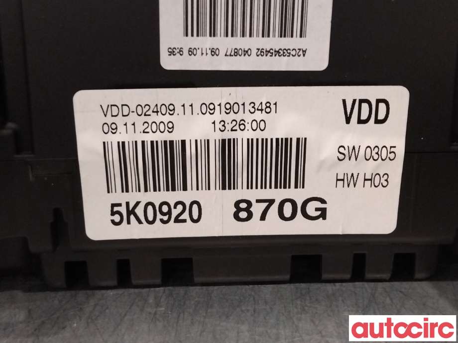 Instrumentpanel til VW Golf VI 2008-2012  (VOLKSWAGEN|5K0920870GX|5K0920870G)