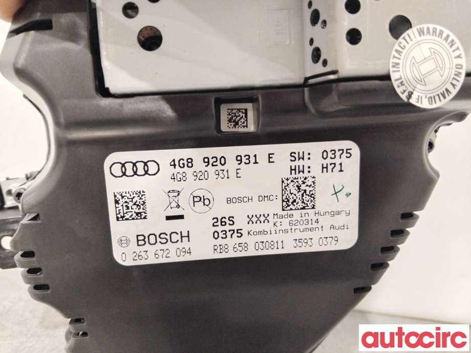 Instrumentpanel til Audi A6 2011-2014 (Type IV, Fase 1) (C7) (C7) (AUDI|4G8920931EX|0263672094|4G8920931E)