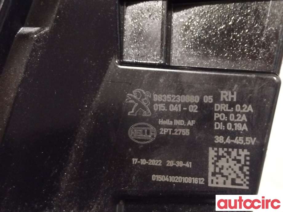 Tåkelykt høyre foran til Peugeot 308 2021-->> (Type III) (PEUGEOT|9835230880)