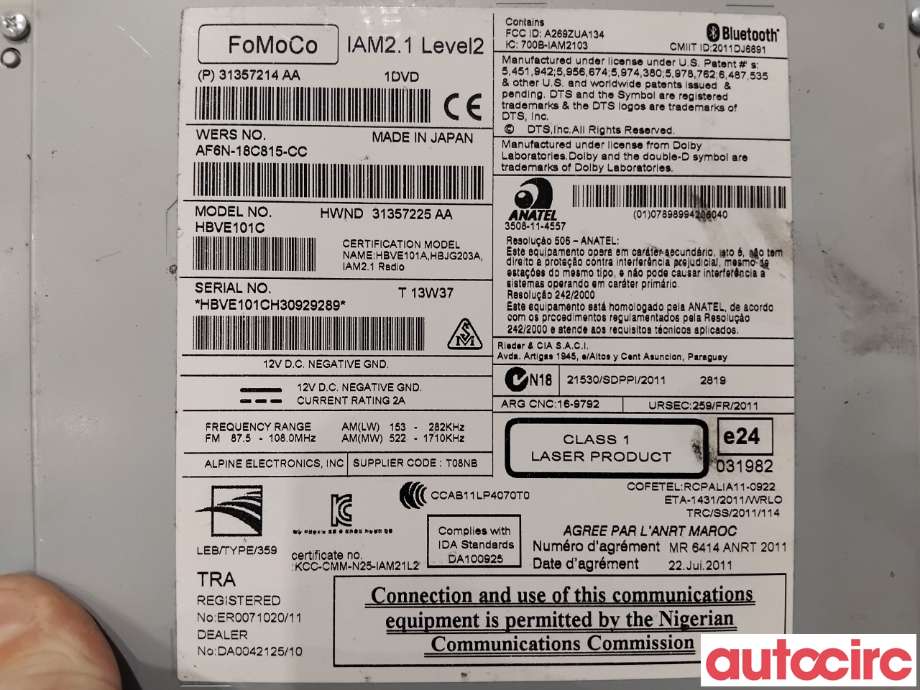 Bilstereo til Volvo V60/V60 CC 2013-2018 (Type I, Fase 2)  (VOLVO|36050606|HBVE101C|31357225)