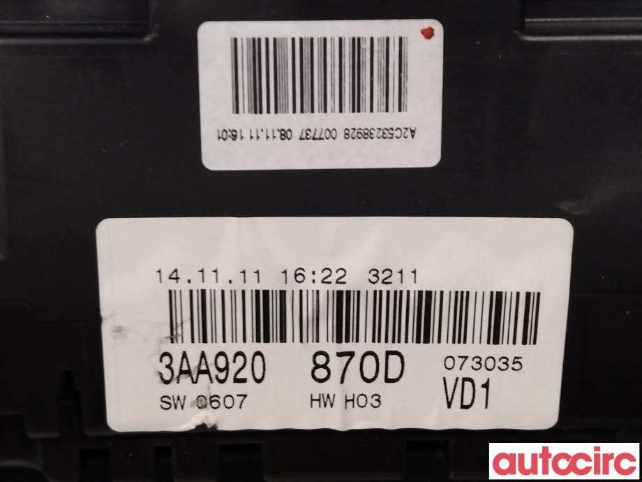 Instrumentpanel til VW Passat 2011-2015 (B7) (B7) (VOLKSWAGEN|3AA920870DX||3AA920870D)