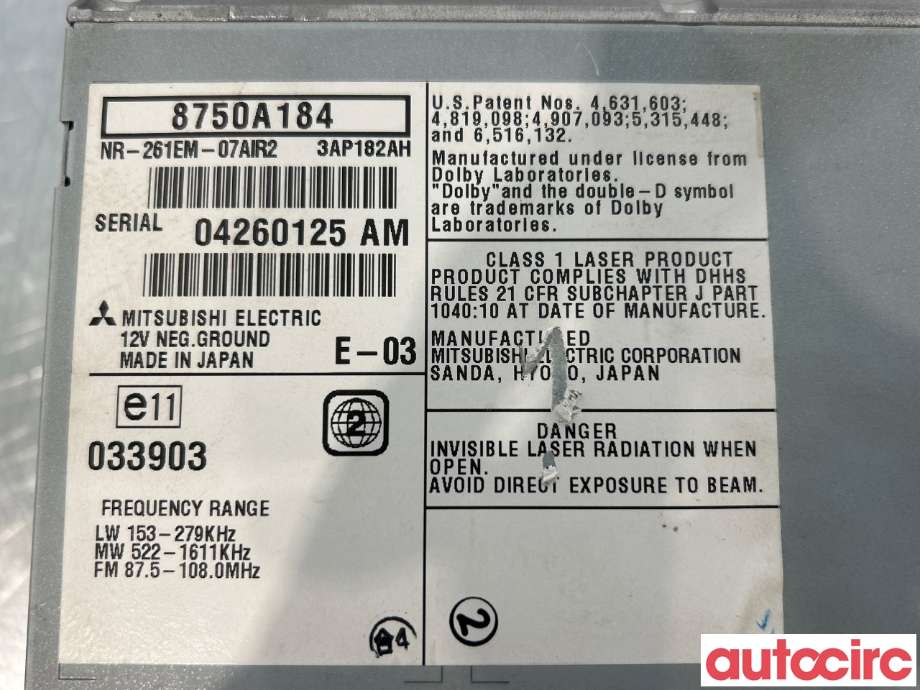 Bilstereo navigasjon til Mitsubishi Outlander 2010-2012 (Type II, Fase 2)  (MITSUBISHI|8750A184)