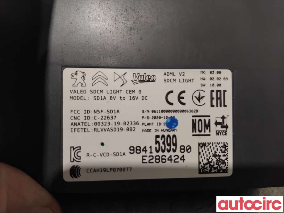 Styreenhet nøkkelfri/keyless til Peugeot 2008 2019-->> (Type II)  (PEUGEOT|1681173080|SD1A|9841539980)