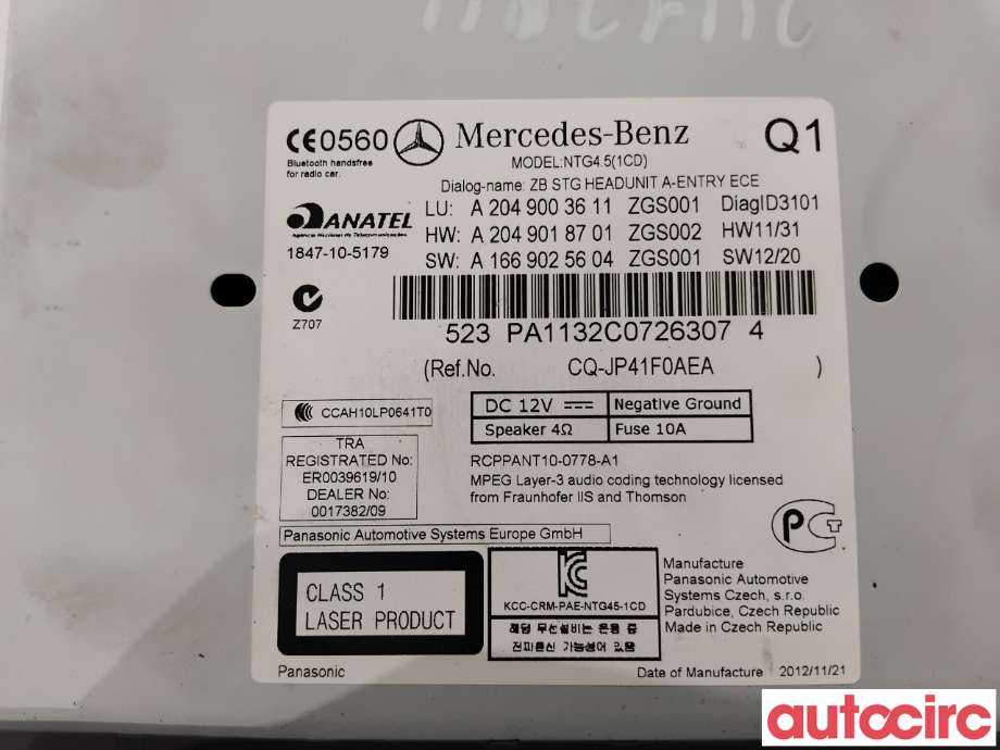 Bilstereo navigasjon til Mercedes GLK 2008-2015 (X204) (X204) (MERCEDES|A2049007312|NTG45|A2049005115)