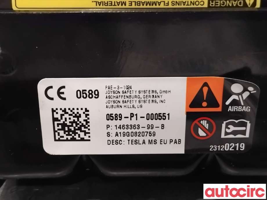 Airbag passasjer til Tesla Model S 2013-2016 (Fase 1)  (TESLA|1022507-00-A||1463363-99-B)