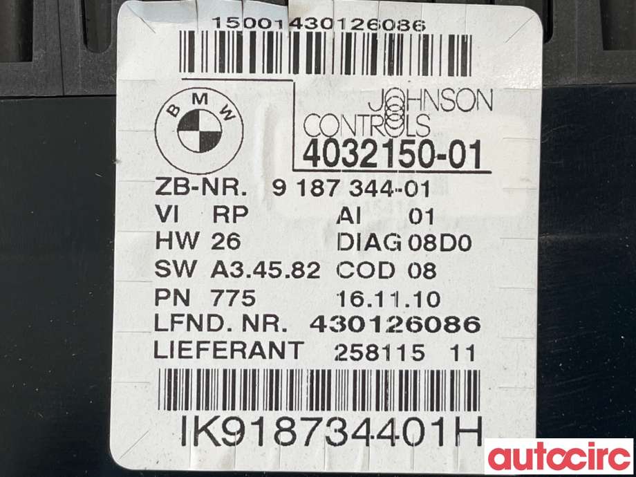 Instrumentpanel til BMW 3-Serie 2005-2011 (E90/E91/E92/E93) (E90/E91/E92/E93) (BMW|62109316127|9187344)
