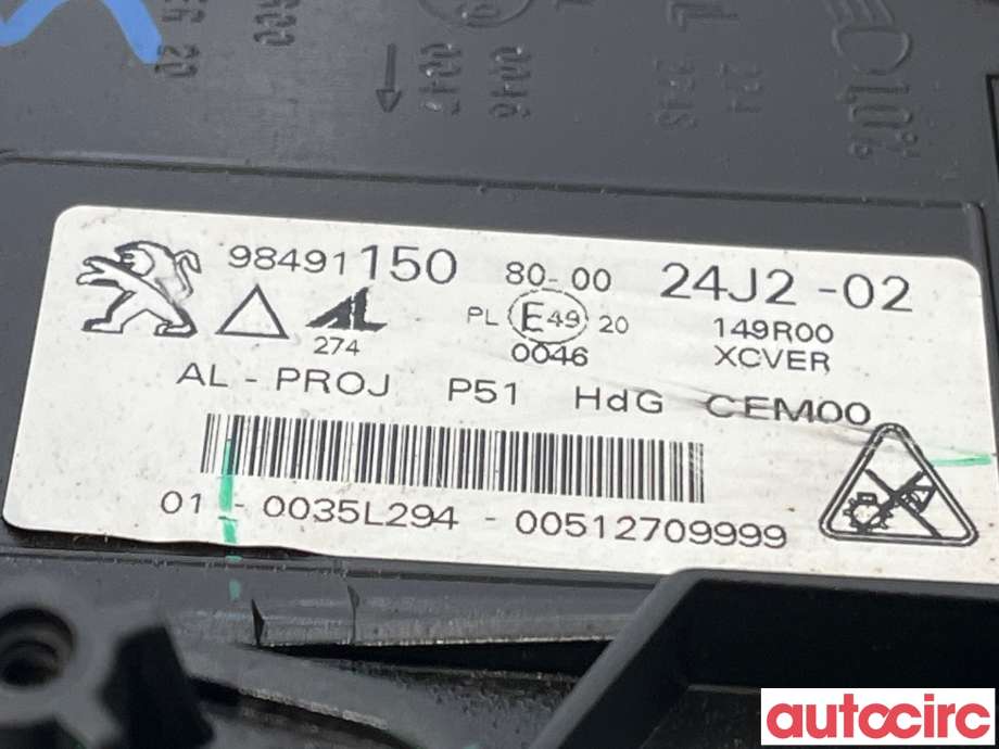 Frontlykt venstre halogen til Peugeot 308 2021-->> (Type III)  (PEUGEOT|9839282880|9849115080)