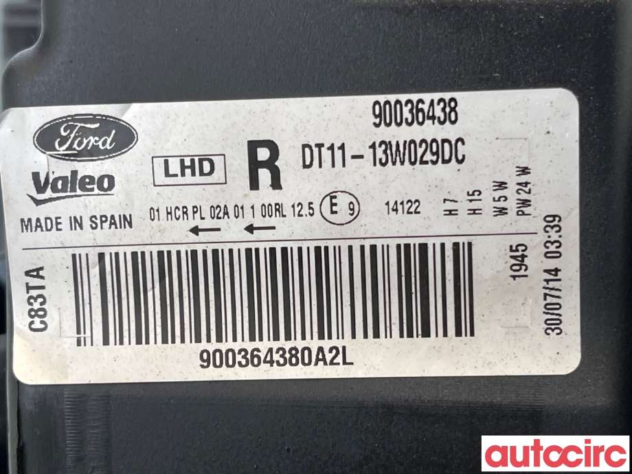 Frontlykt høyre halogen til Ford Transit Connect 2013-2018 Type II, Fase 1 (FORD|1827688|90036438|DT11-13W029DC)