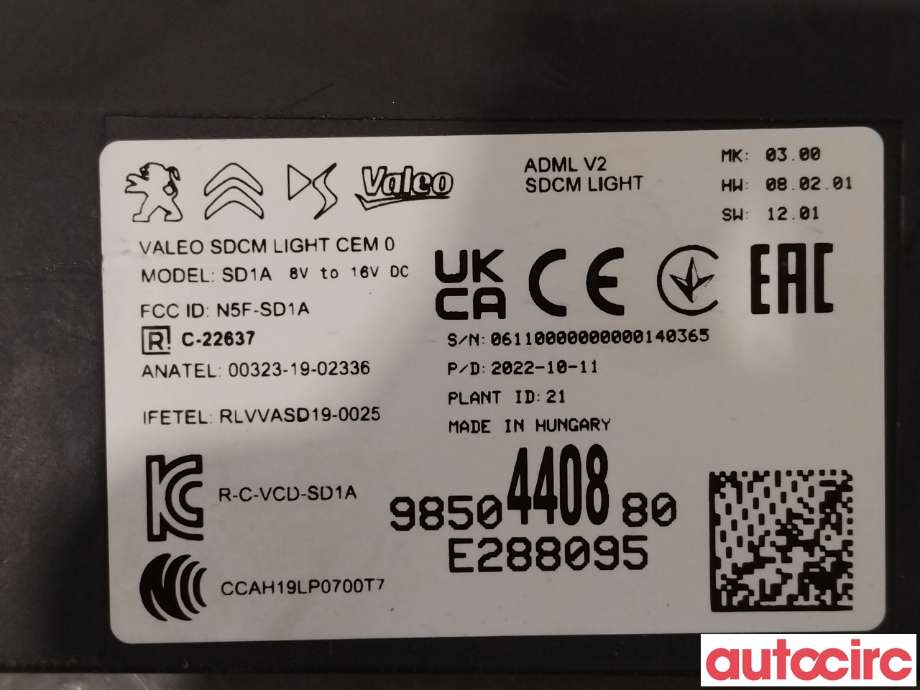 Styreenhet nøkkelfri/keyless til Peugeot 308 2021-->> (Type III)  (PEUGEOT|1684904280|9850440880)