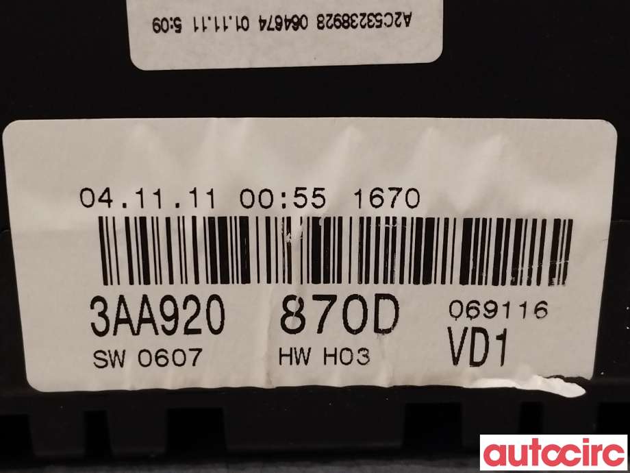 Instrumentpanel til VW Passat 2011-2015 (B7) (B7) (VOLKSWAGEN|3AA920870DX||3AA920870D)