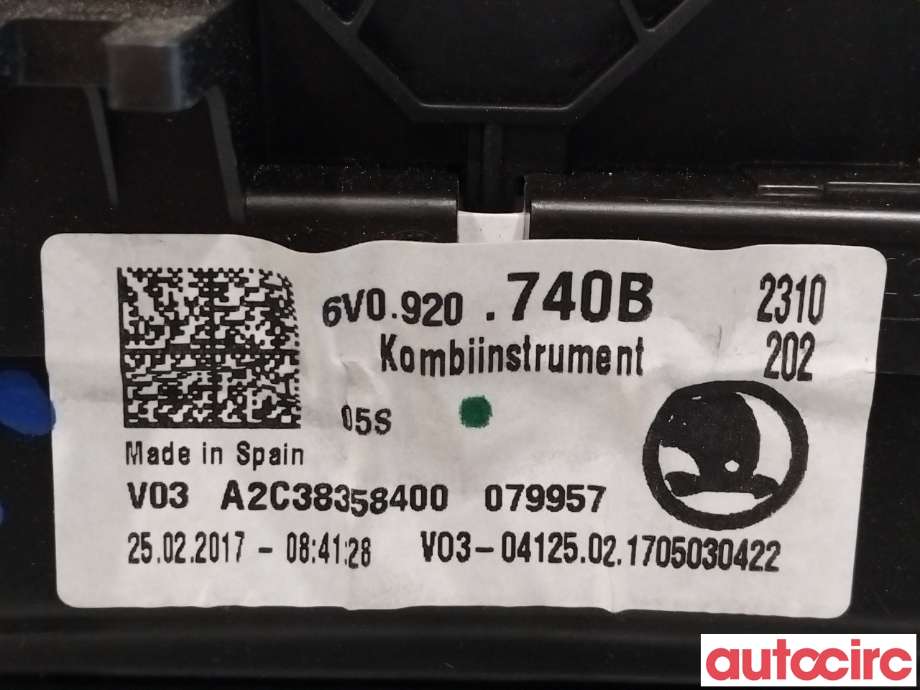 Instrumentpanel til Škoda Fabia 2014-2021 (Type III)  (SKODA|6V0920740B)
