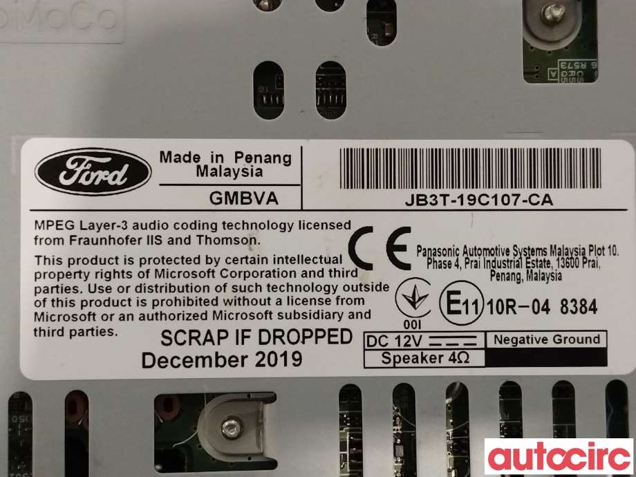 Bilstereo til Ford Ranger / Ranger Raptor 2015-2022  (FORD|2478611|JB3T-19C107-CA)