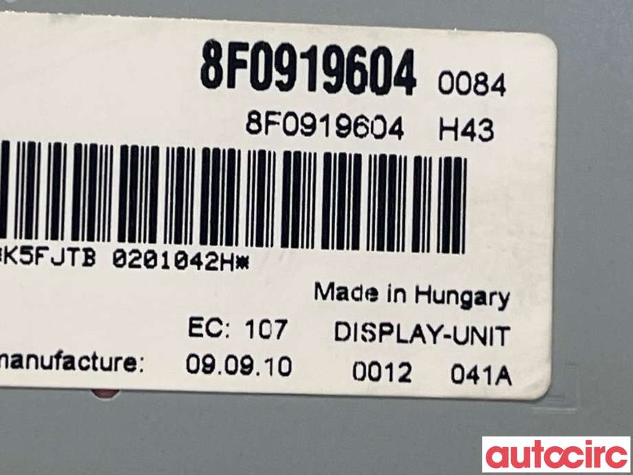 Multimedia display (MCU - Media Controller Unit) til Audi A5 2007-2016 (Type I) (AUDI|8R0919604|8F0919604)