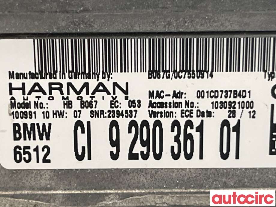 Bilstereo til BMW 3-Serie 2012-2018 (F30/F31/F34) (F30/F31/F34) (BMW|65129325977)
