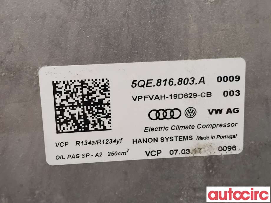 Aircondition kompressor til VW e-Golf 2017-2020 (Fase 2)  (VOLKSWAGEN|5QE816803A|VPFVAH-19D629-CB|5QE816803K)