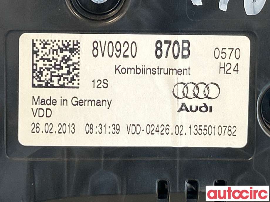 Instrumentpanel til Audi A3 2012-2016 (Type III, Fase 1)  (AUDI|8V0920870B)