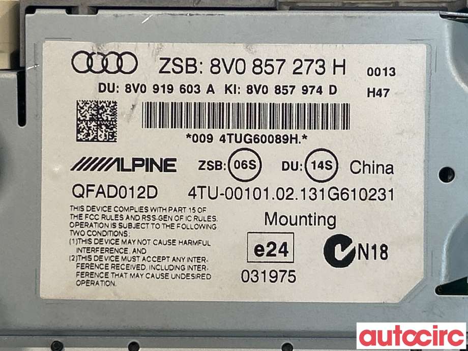 Bilstereo diverse til Audi A3 2012-2016 (Type III, Fase 1)  (AUDI|8V0857273H)