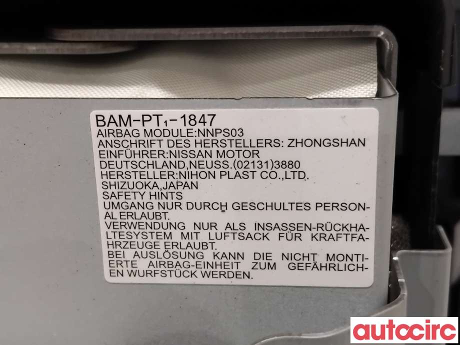 Airbag passasjer til Nissan Juke 2010-2014 (Fase 1)  (NISSAN|985151KL1A|NNPS03|985151KL1D)