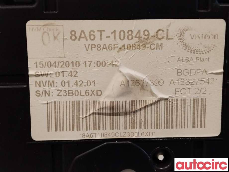Instrumentpanel til Ford Fiesta 2008-2012 (Type VI, Fase 1)  (FORD|1786850|8A6T-10849-CL)