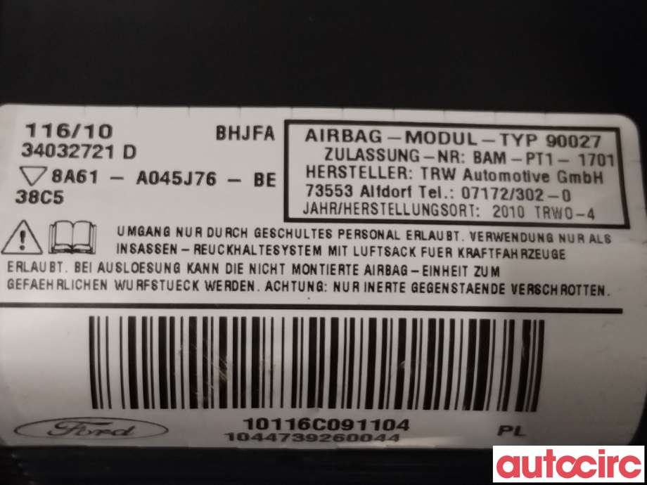 Airbag kne til Ford Fiesta 2008-2012 (Type VI, Fase 1)  (FORD|2016783|8A61-A045J76-BE)