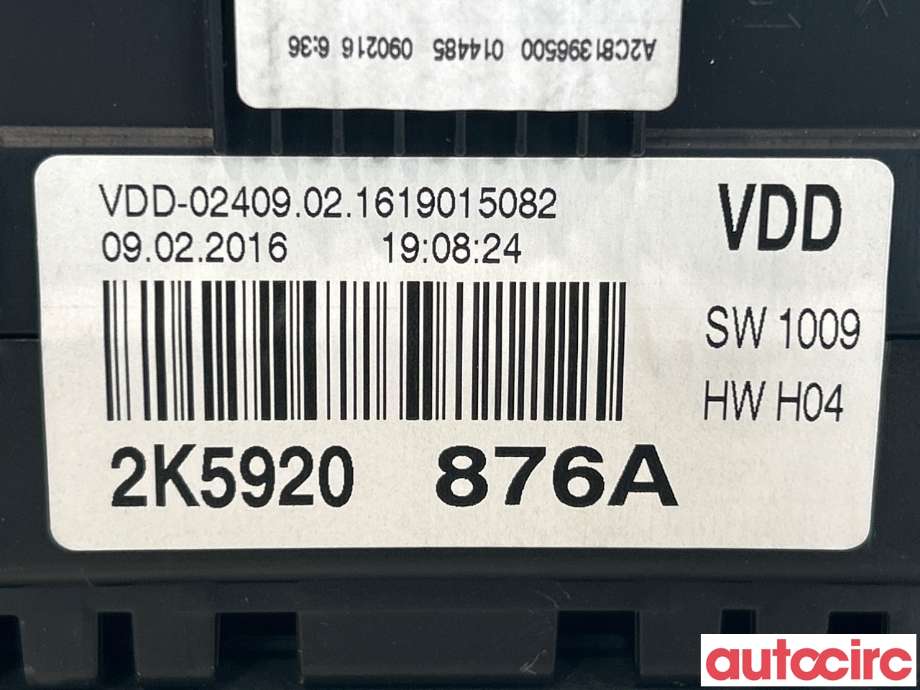 Instrumentpanel til VW Caddy 2015-2020 (Type III, Fase 3)  (VOLKSWAGEN|2K5920876A)