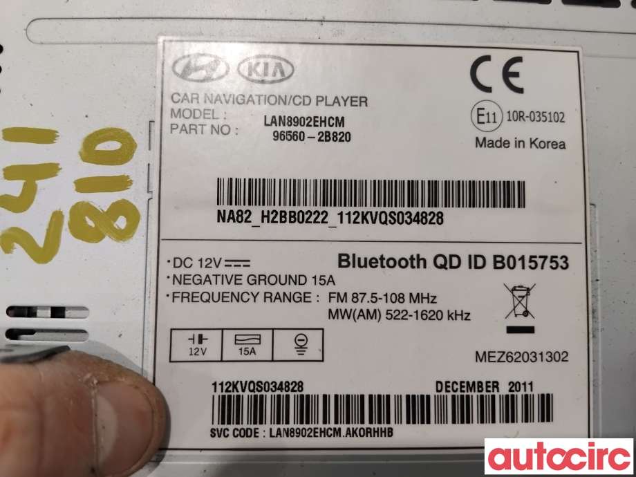 Bilstereo til Hyundai Santa Fe 2010-2012 (Type II, Fase 2)  (HYUNDAI|965602B820|LAN8902EHCM|96560-2B820)